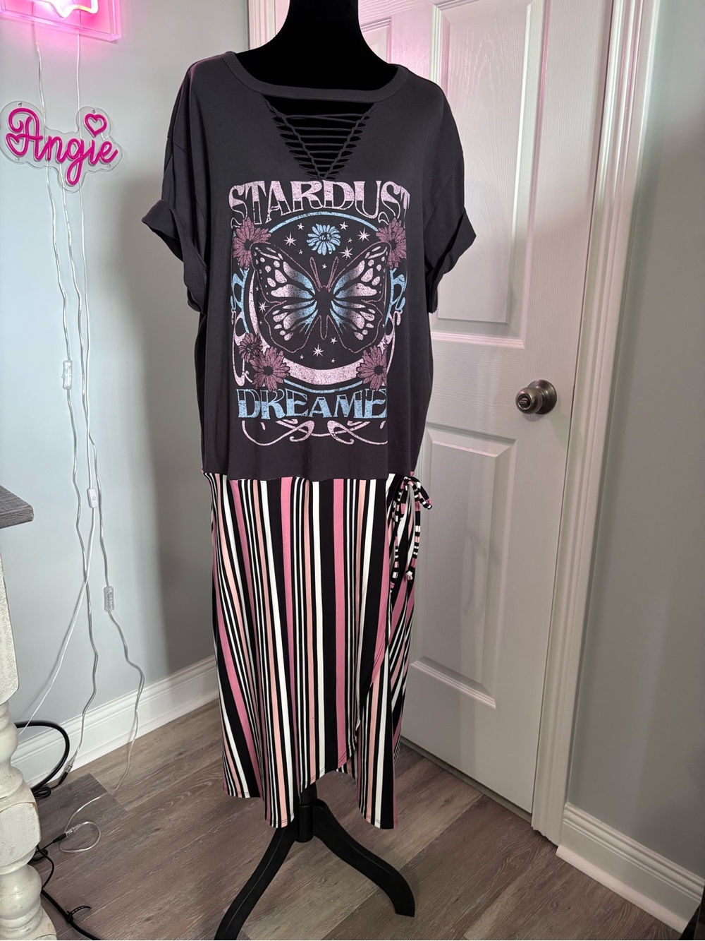 Upcycled ONE-OF-A-KIND ~ Stardust Dreamer Butterfly Graphic Midi Dress Size 2X